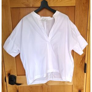 Vince 100% Cotton White Drawstring Waist Top MEDIUM V Neck Minimalist Lagenlook